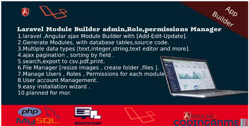 More information about "Dashboard Builder - CRUD, Users, Roles, Permission, Files Manager, Invoices"