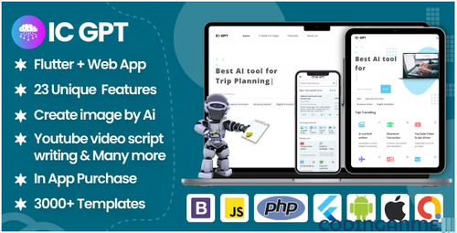 More information about "ICGPT- GPT AI Writing Assistant, Image Generator & Content Creator Flutter App + WEB version + Admin"