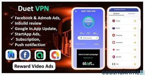 More information about "Duet Pro VPN App | Secure VPN App & Fast VPN | Subscription | StartApp Ads | Facebook & Admob Ads"