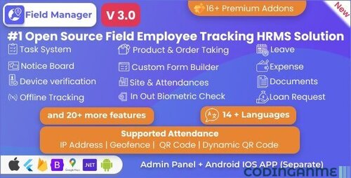 More information about "Field Manager | Employees Realtime & Offline Tracking, Tasks, Product Order, IP, QR, Geofence HRMS"