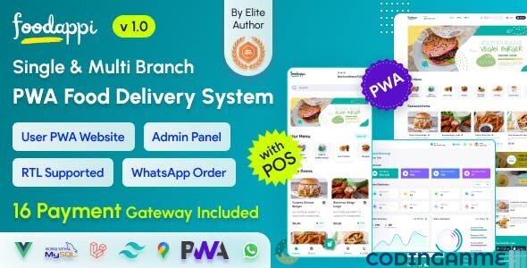 FoodAppi - PWA Food Delivery System and WhatsApp Menu Ordering with Admin Panel | Restaurant POS