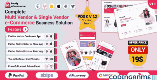 More information about "Ready ecommerce - Complete Multi Vendor e-Commerce Mobile App, Website, Rider App with Seller App"