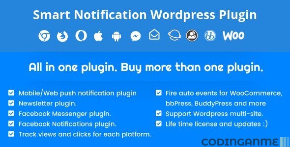 Smart Notification Wordpress Plugin. Web & Mobile Push, FB Messenger, FB Notifications & Newsletter