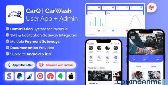 CarQ Car Wash Marketplace SAAS User Flutter App & Laravel Admin Panel