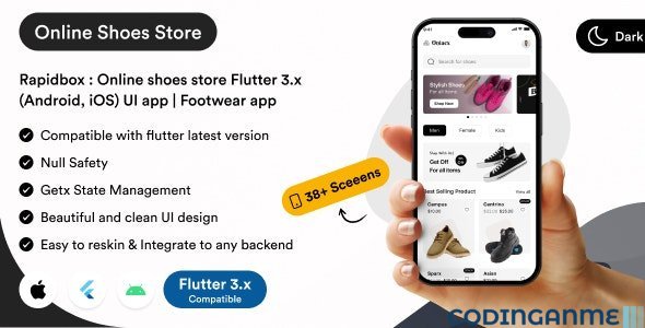 Rapidbox : Online shoes store Flutter 3.x (Android, iOS) UI app | Footwear app templates