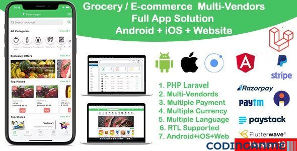 grocery / delivery services / ecommerce multi vendors(Android + iOS + Website) ionic 7 / Laravel