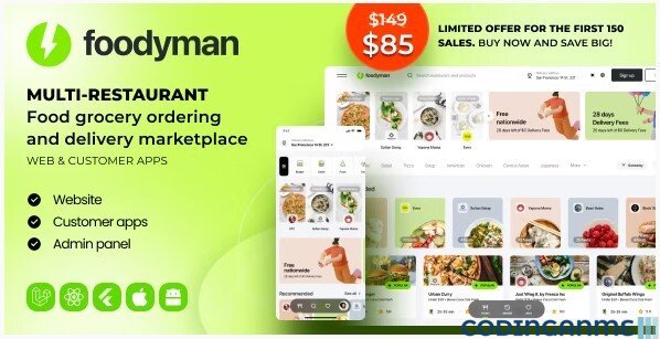 Foodyman - Multi-Restaurant Food and Grocery Ordering and Delivery Marketplace (Web & Customer Apps)