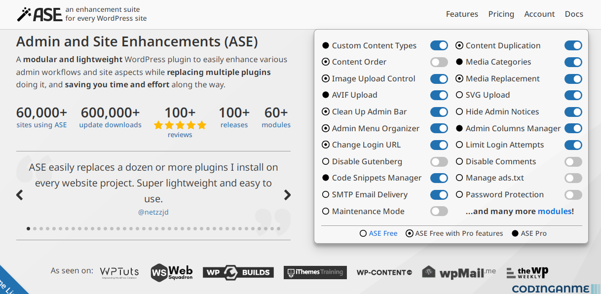 Admin and Site Enhancements (ASE) for WordPress