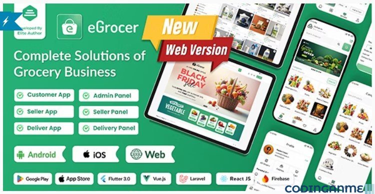 eGrocer - Online Multi Vendor Grocery Store, eCommerce Flutter Full App | Admin Panel | Web Version