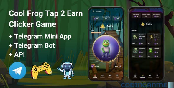 CoolFrog Tap2Earn Clicker Game With Telegram Mini App + API + Bot