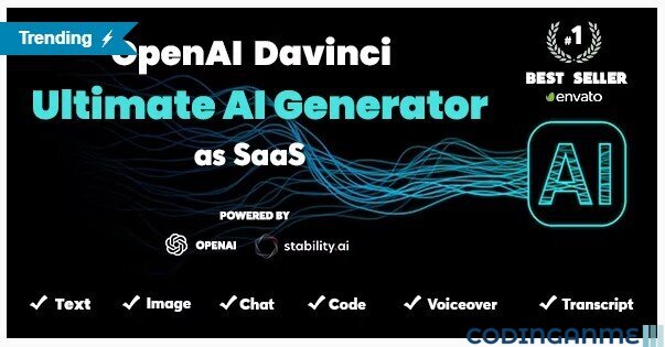 DaVinci AI - OpenAI Content, Text, Image, Voice, Chat, Code, Transcript, and Video Generator as SaaS