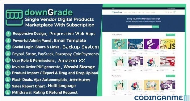 downGrade - Single Vendor Digital Marketplace With Subscription