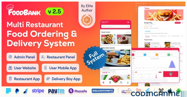 FoodBank Multi Restaurant - Food Delivery App | Restaurant App with Admin & Restaurant Panel